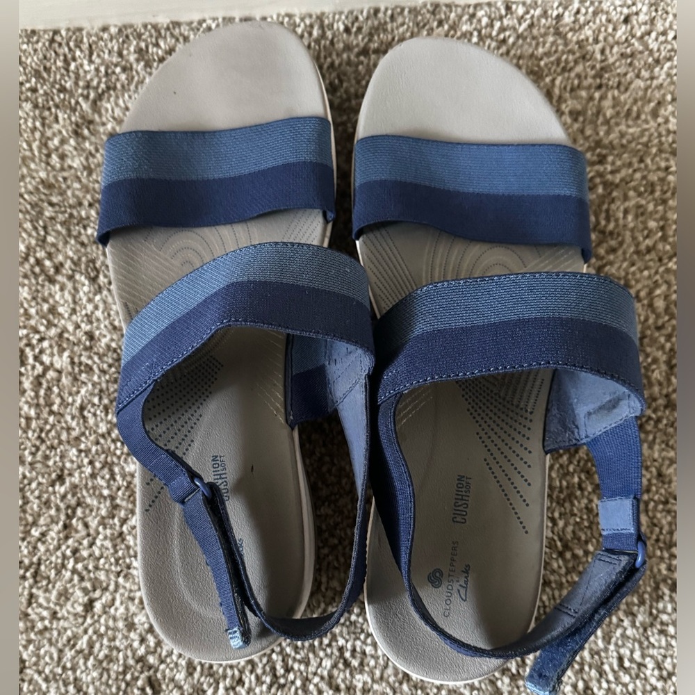 Clarks Comfort Sandals Women’s Size 10 Blue • Cushion Soft Walking